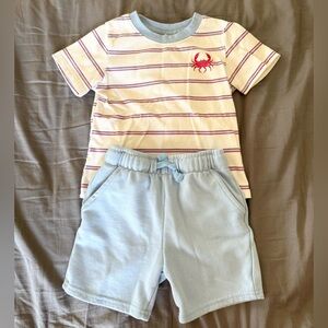 Kids 2pc Set -Striped Crab T-Shirt and Light Blue Shorts Size 3T